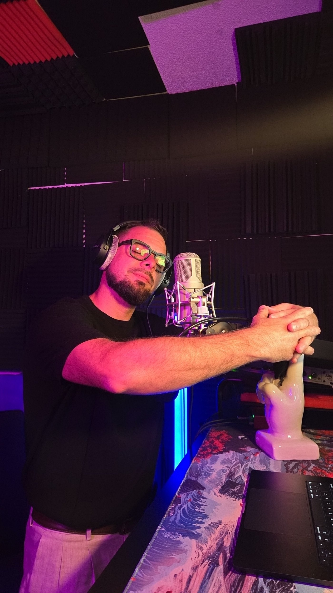 Ian Kellas recording in his treated home studio